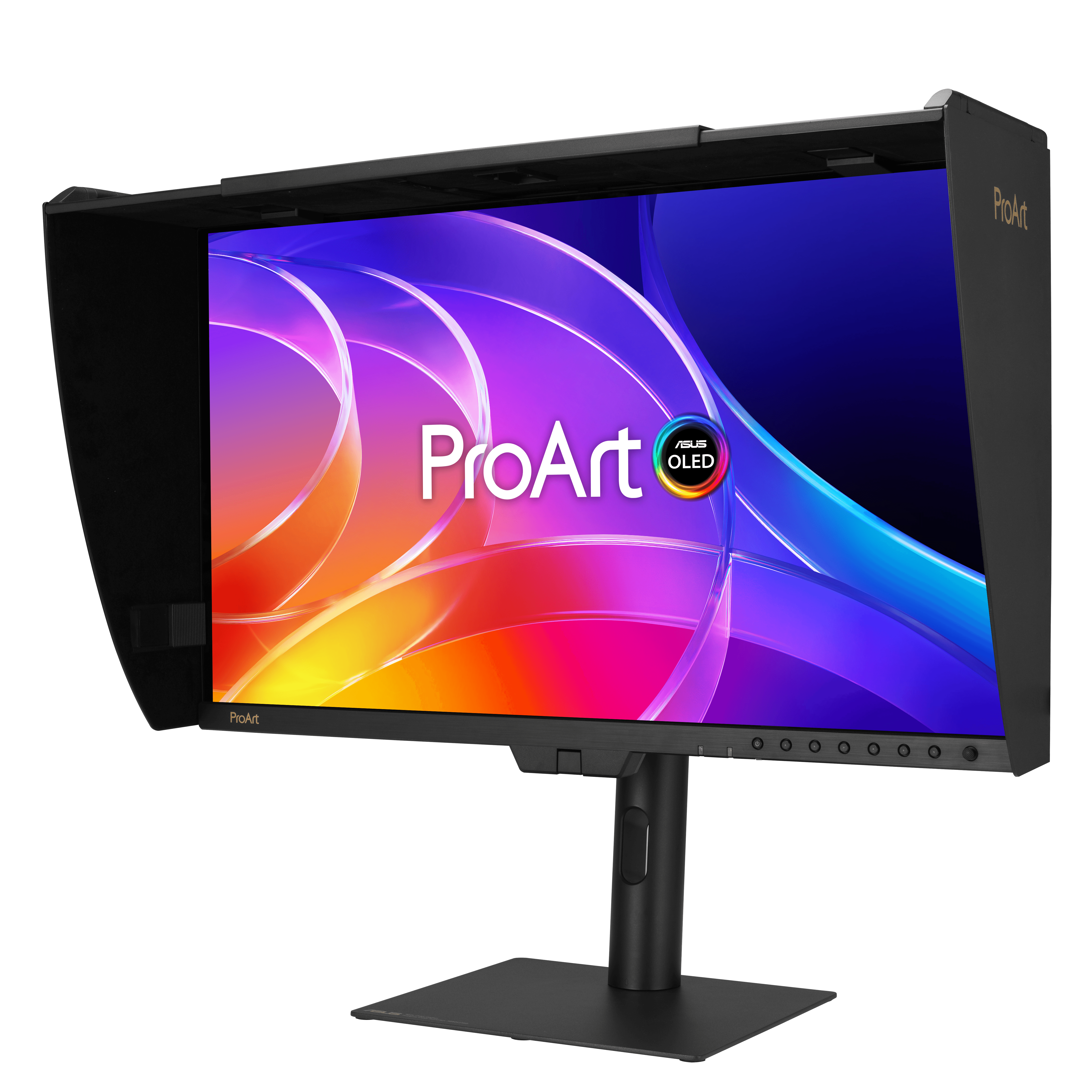 ProArt Display OLED PA32USD-front view to the right with hood.png
