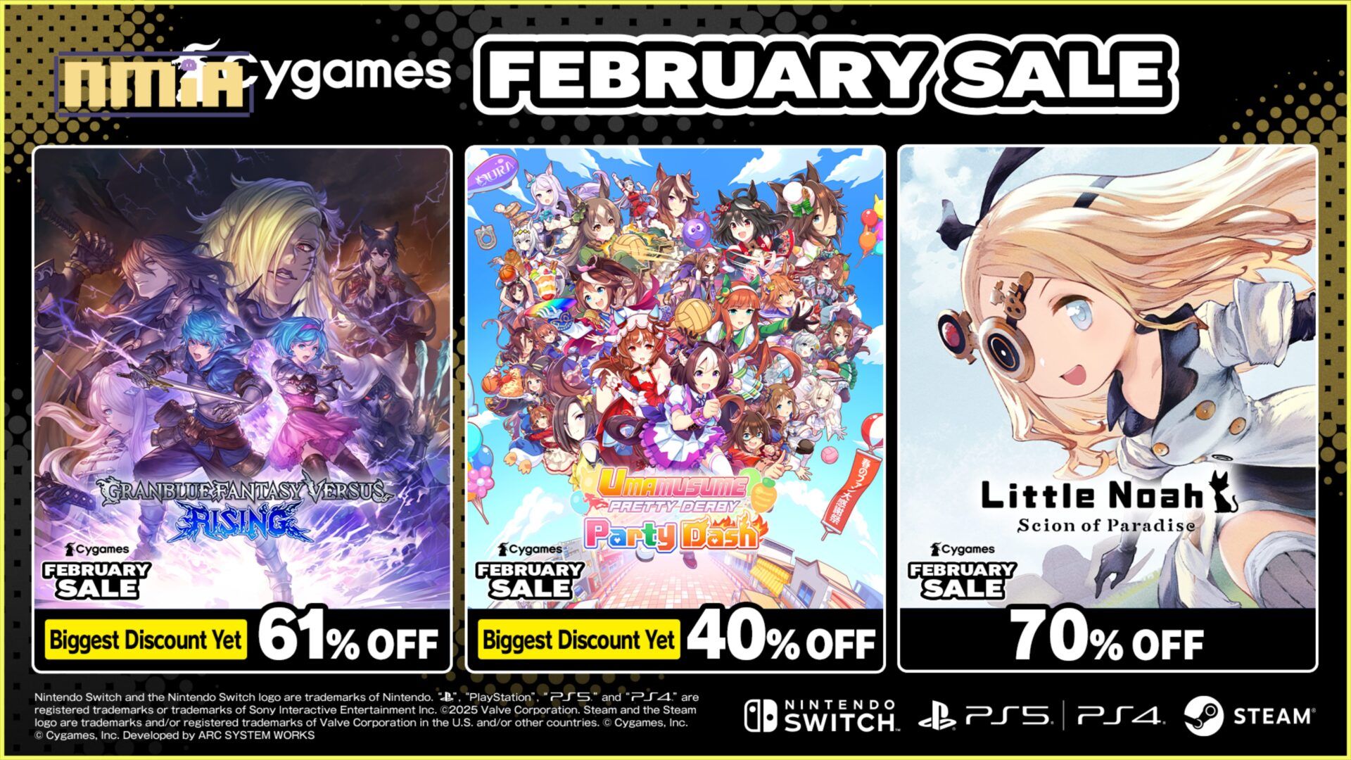 能以過去最大折扣購買《Granblue Fantasy Versus: Rising》、《賽馬娘Pretty Derby 熱血喧鬧大感謝祭！》的優惠活動「Cygames February Sale」舉辦中！