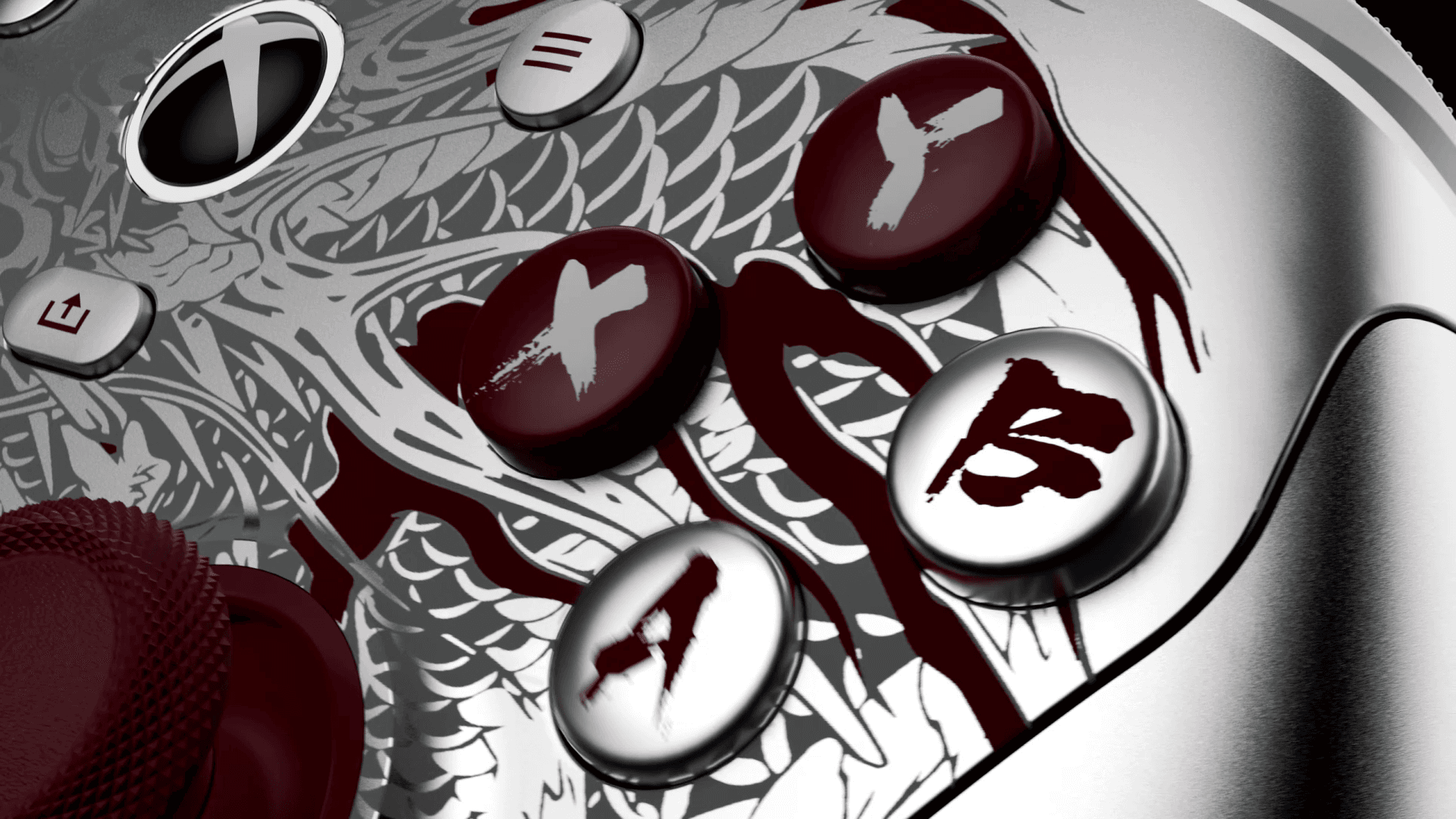 GameSir G7 Pro Yakuza Edition - close-up faceplate dan thumbstick